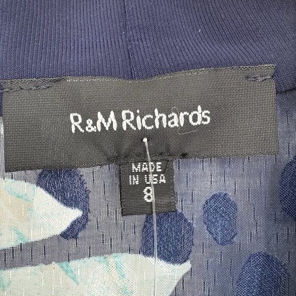 R&M Richards Womens Size 8 Navy Blue Floral Necklace Jacket & Dress Set Cocktail - Picture 8 of 12